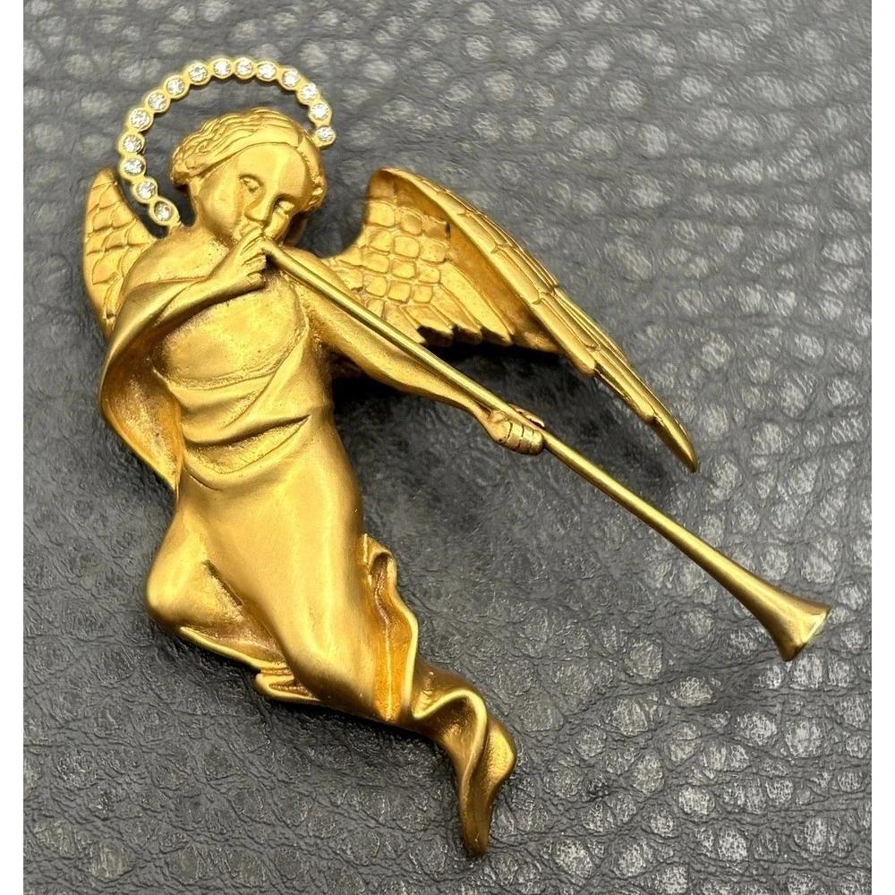 Vintage MMA METROPOLITAN MUSEUM ART NCMA Angel Cherub Brooch Pin Rhinestone Halo